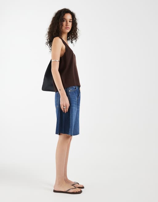 ASOS DESIGN fine knit deep scoop tank top in chocolate brown, 2 of 4