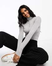 ASOS DESIGN long sleeve bodysuit with turtle neck in heather gray