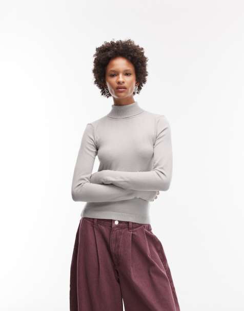 ASOS DESIGN fine knit knitted roll neck jumper in grey - view 1