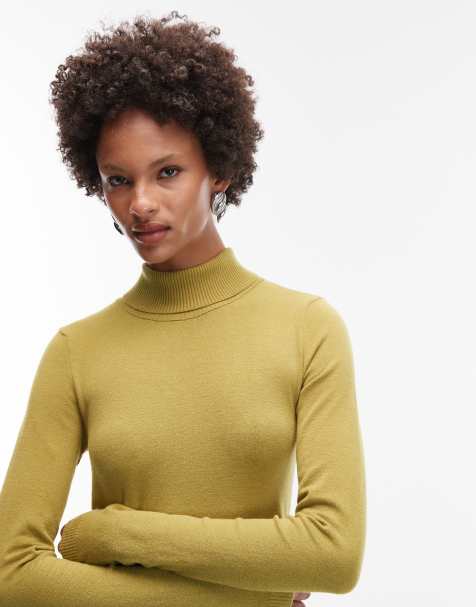 ASOS DESIGN fine knit knitted roll neck jumper in olive - view 1