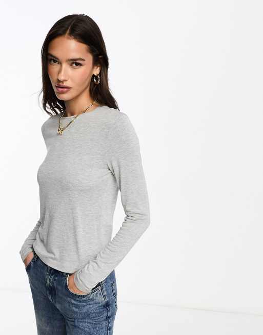 Audrey Women's Organic Cotton Crew Neck Grey Marl Long Sleeve T