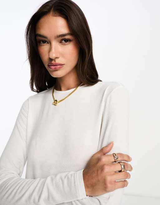 ASOS DESIGN fine knit long sleeve crew neck top in white, 2 of 4
