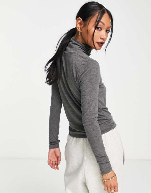 FINE RIBBED KNIT TOP - Dark gray