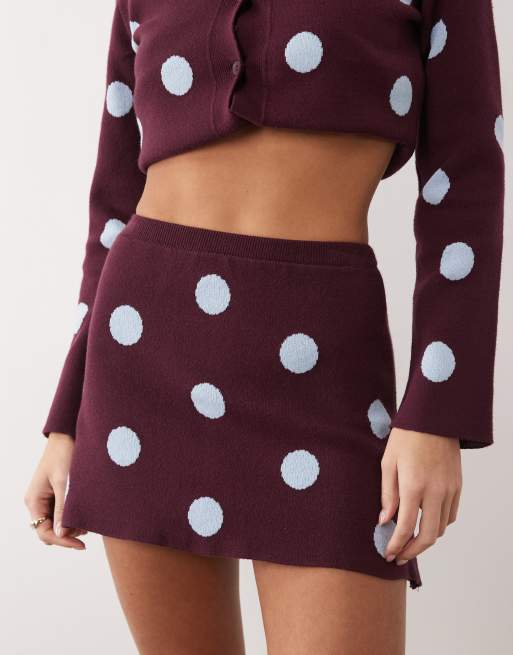 ASOS DESIGN fine knit mini skirt in plum polka dot - part of a set, 4 of 5
