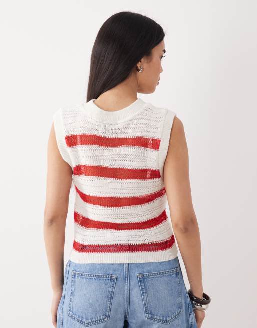 ASOS DESIGN fine knit open weave tank in red stripe, 4 of 4