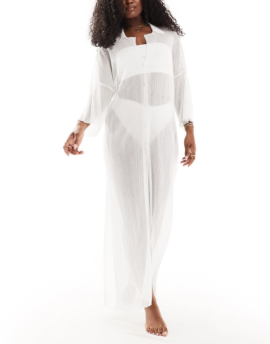 ASOS DESIGN fine knit oversized maxi beach shirt in white