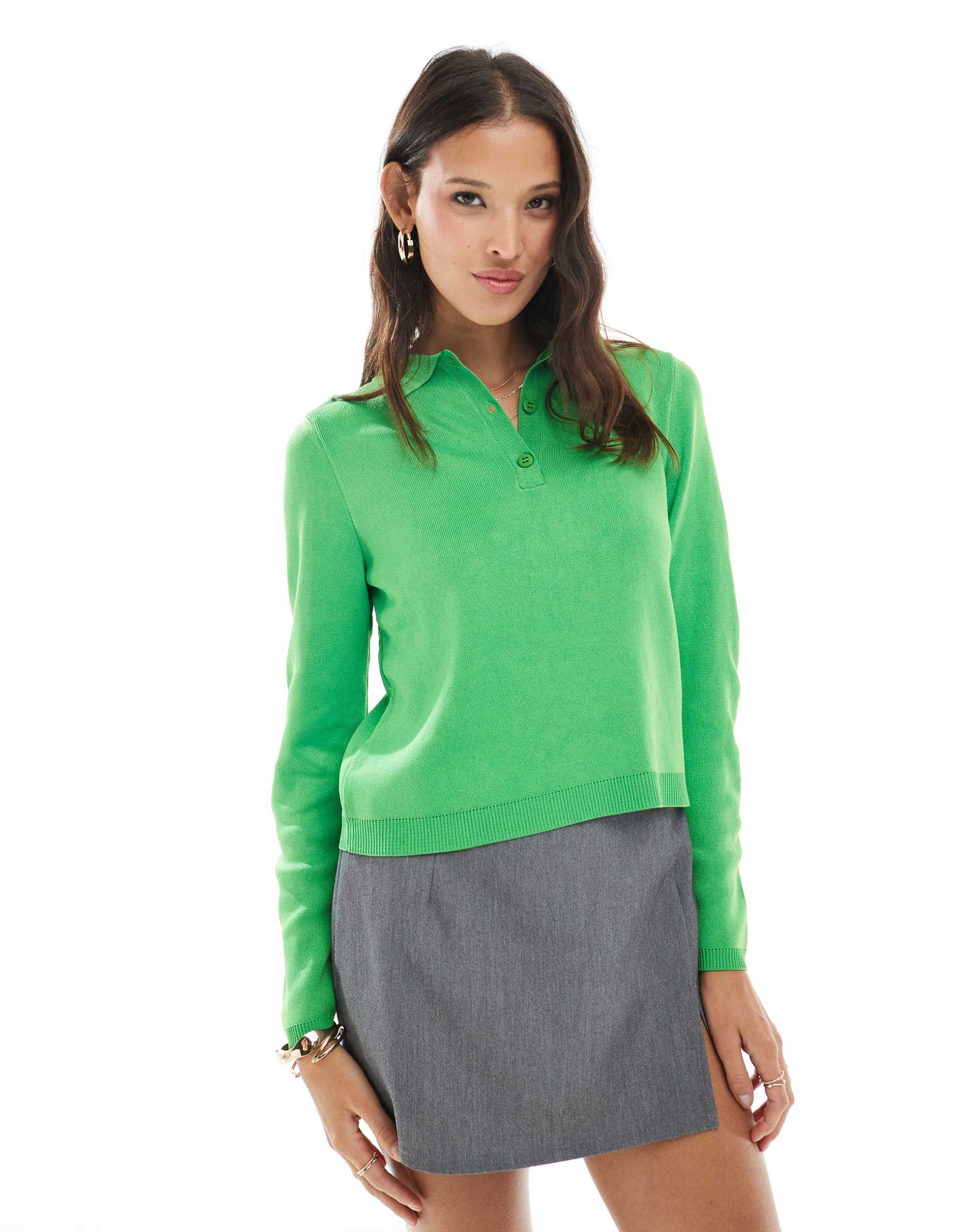 asos design fine knit polo top in green