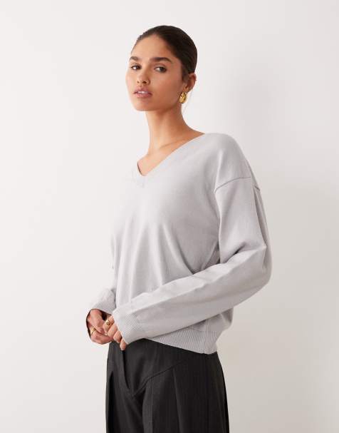 ASOS DESIGN fine knit relaxed fit sweater in gray - view 1