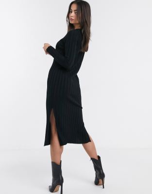 black ribbed midi