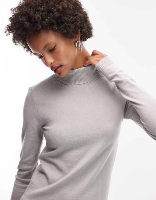ASOS DESIGN fine knit roll neck jumper in grey, 2 of 4