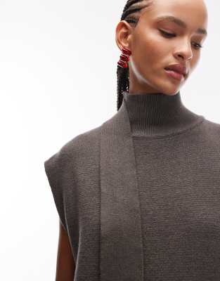 Asos Design Fine Knit Scarf Detail Tank Top In Gray