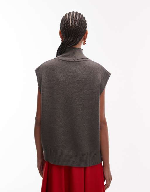 ASOS DESIGN fine knit scarf detail tank top in light grey, 4 of 4