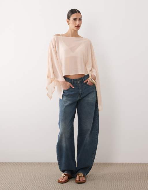 ASOS DESIGN fine knit sheer poncho in ecru, 2 of 4