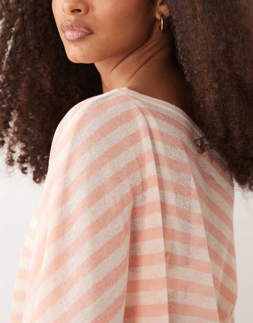 ASOS DESIGN fine knit sheer poncho in peach stripe, 4 of 4