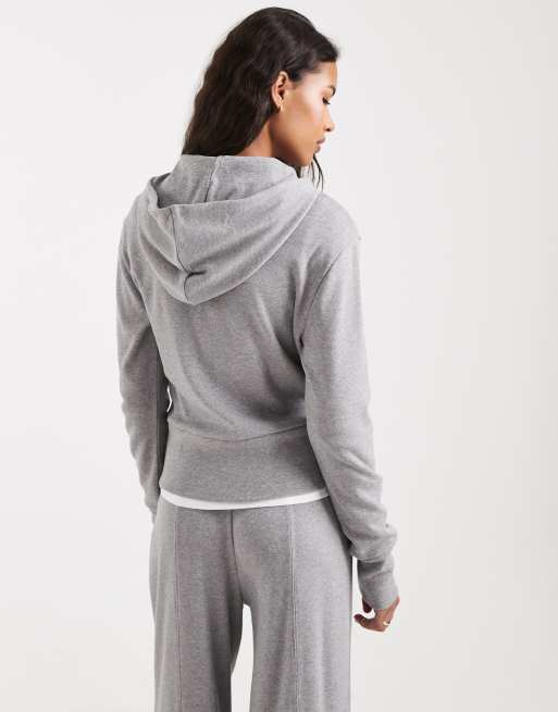 ASOS DESIGN fine knit shrunken zip up hoodie in heather gray, 2 of 4