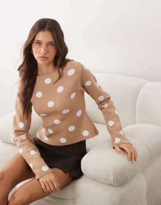 Asos Design Fine Knit Slash Neck Sweater In Brown