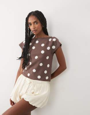 Asos Design Fine Knit Slash Neck Top In Pink