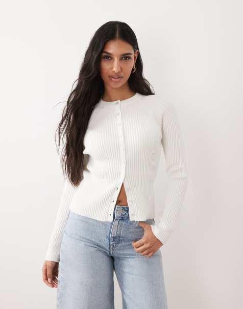 ASOS DESIGN fine knit structured cardigan in ecru