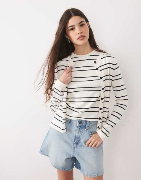 ASOS DESIGN fine knit tank top and cardigan set in mono stripe - view 1