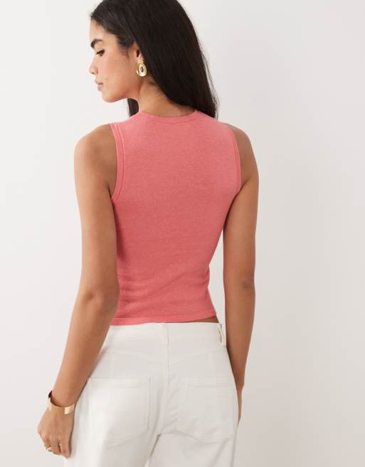 ASOS DESIGN fine knit tank top in peach, 4 of 4
