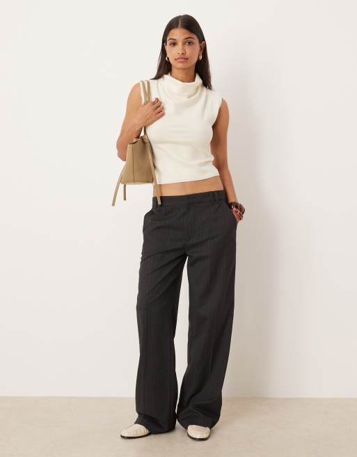 ASOS DESIGN fine knit tank top with draped neckline in ecru