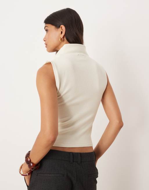 ASOS DESIGN fine knit tank top with draped neckline in ecru