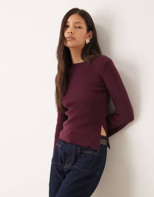 Asos Design Fine Knit Top With Flare Sleeves In Red