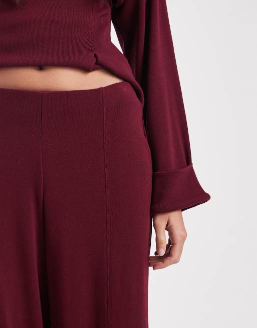 ASOS DESIGN fine knit wide leg pants in dark cherry, 3 of 5