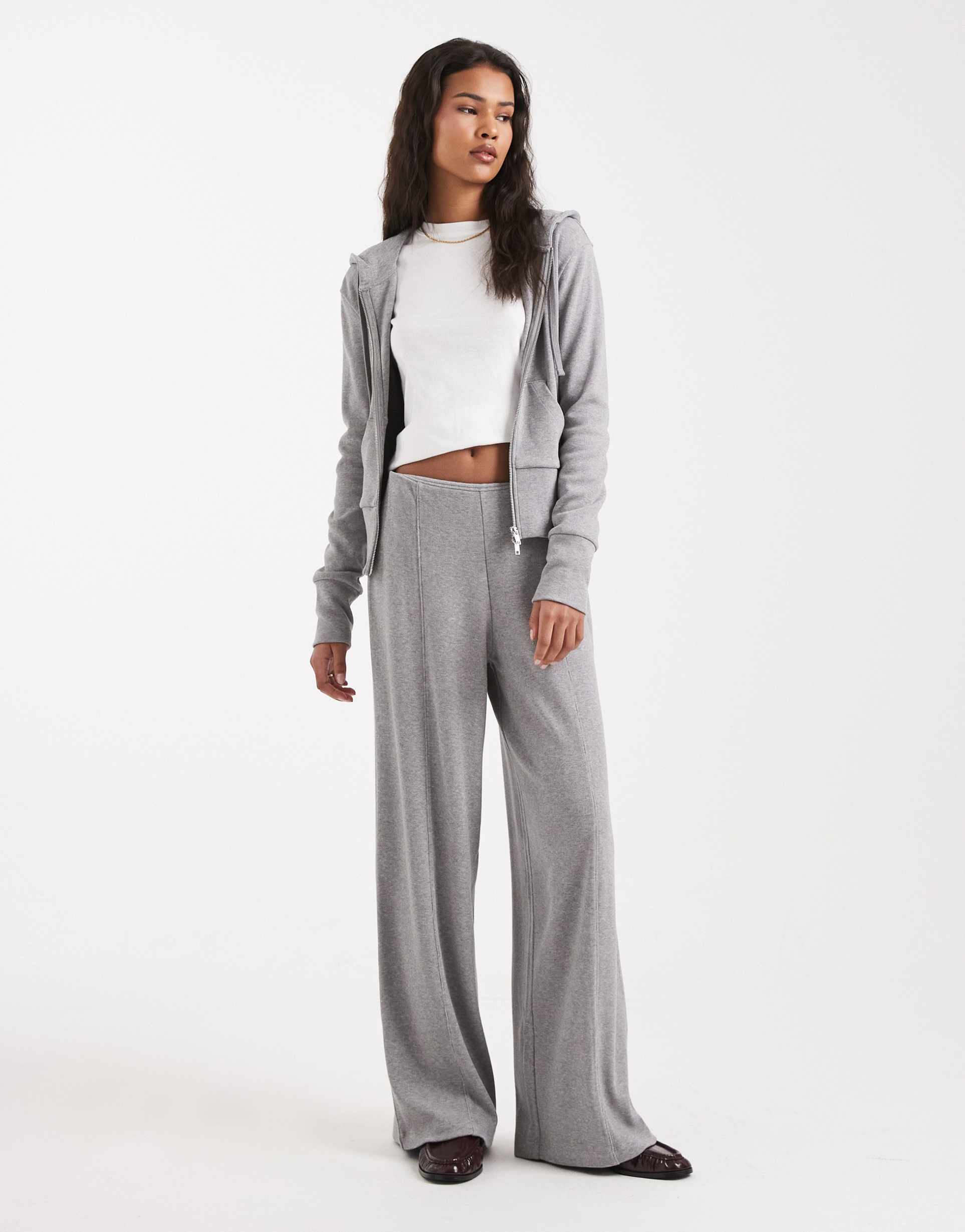 asos design fine knit wide leg pants in heather gray