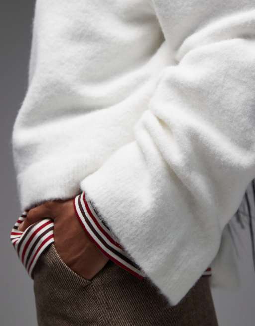 ASOS DESIGN fine knit wide sleeve jumper with wool in ecru, 3 of 4