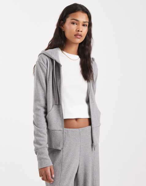 ASOS DESIGN fine knitted shrunken zip through hoodie in grey marl - view 1