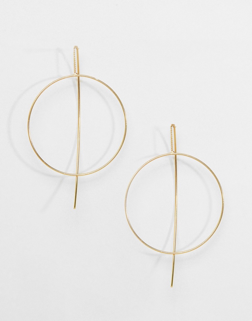ASOS DESIGN fine open hoop through earrings-Gold