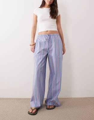 Asos Design Fine Stripe Woven Pajama Pants In Gray