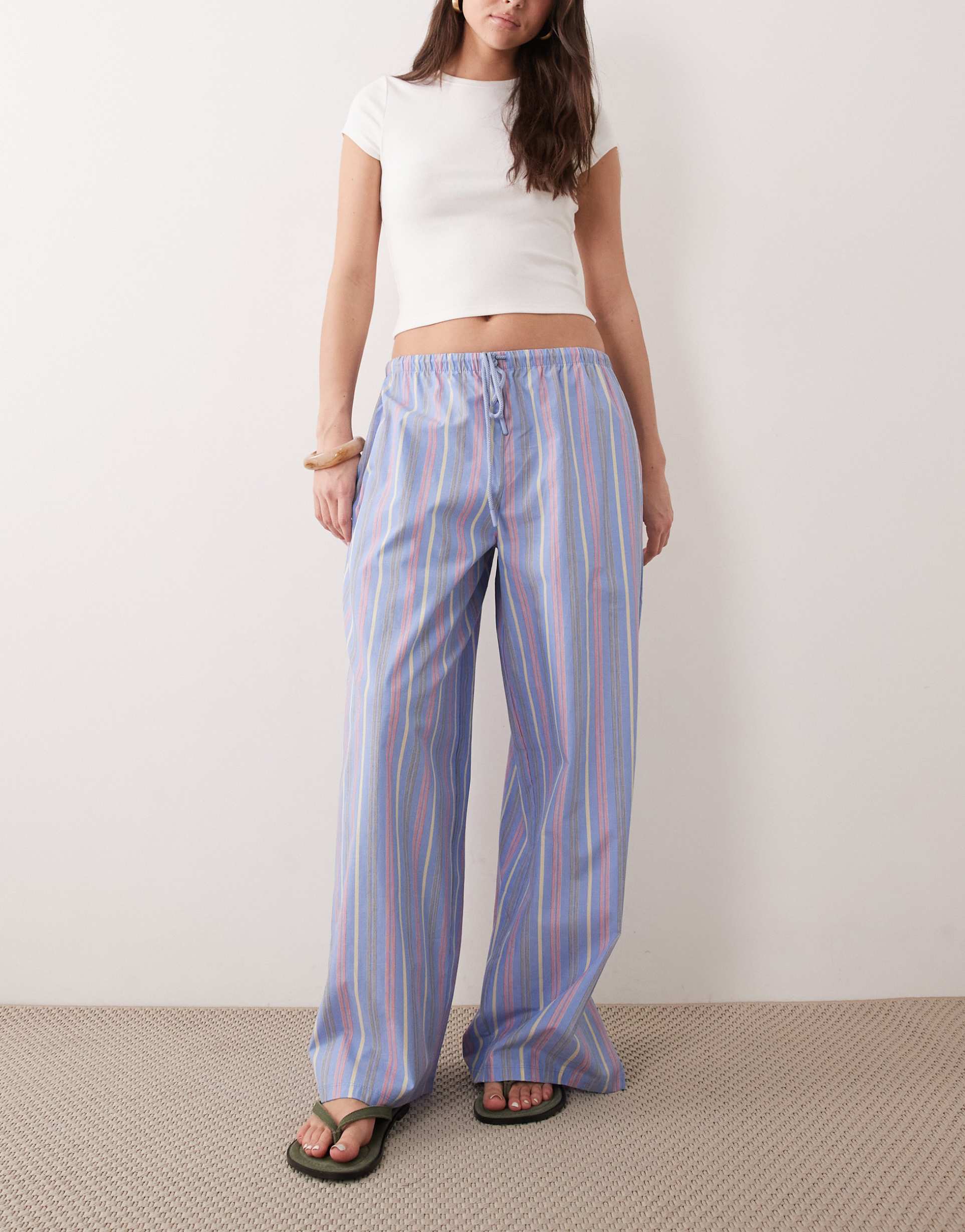 asos design fine stripe woven pajama pants in blue multi