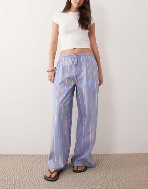 ASOS DESIGN fine stripe woven pyjama trouser in blue multi - view 1