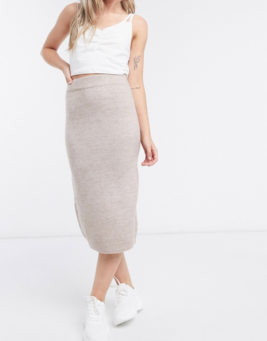 ASOS DESIGN fine two-piece midi skirt-Stone