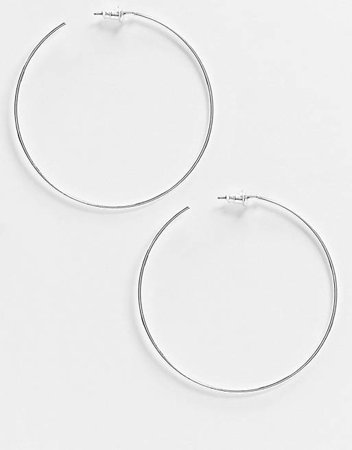 ASOS DESIGN fine wire 50mm hoop earrings in silver tone