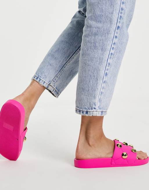ASOS DESIGN - Finery - Claquettes matelassées à clous - Rose vif, 4 de 4