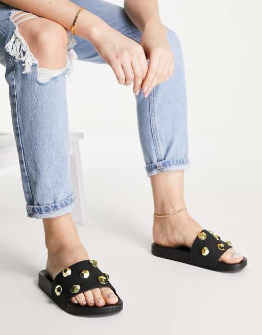 ASOS DESIGN - Finery - Mules matelassées à clous - Noir, 4 de 4