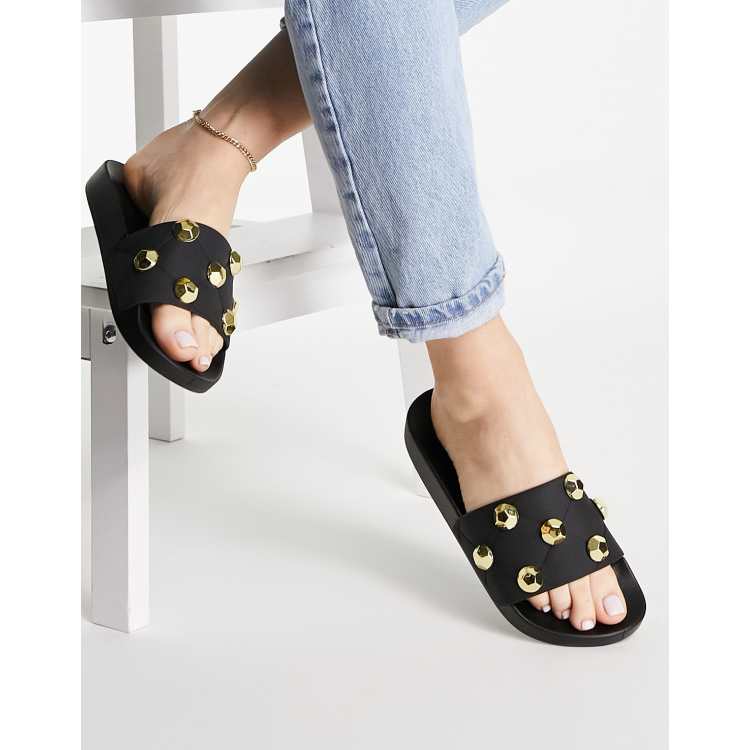 Studded discount slides black