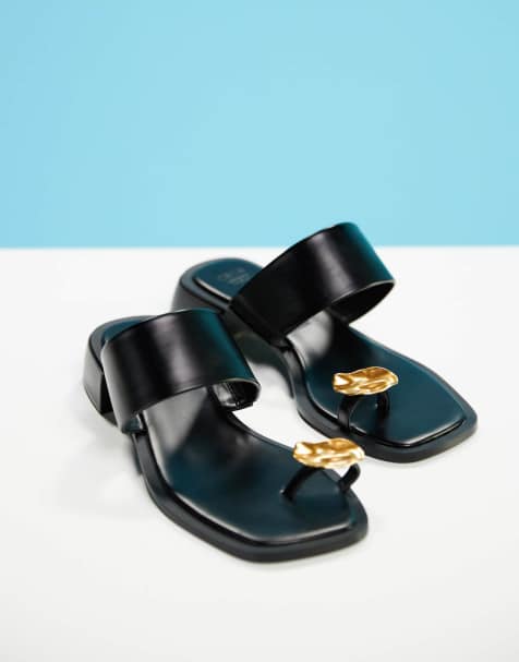 ASOS DESIGN Finesse heeled sandal with bashed metal toe loop in black - view 1