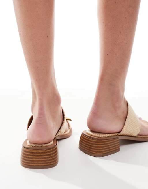 ASOS DESIGN Finesse heeled sandals with hammered metal toe loops in natural, 2 of 4