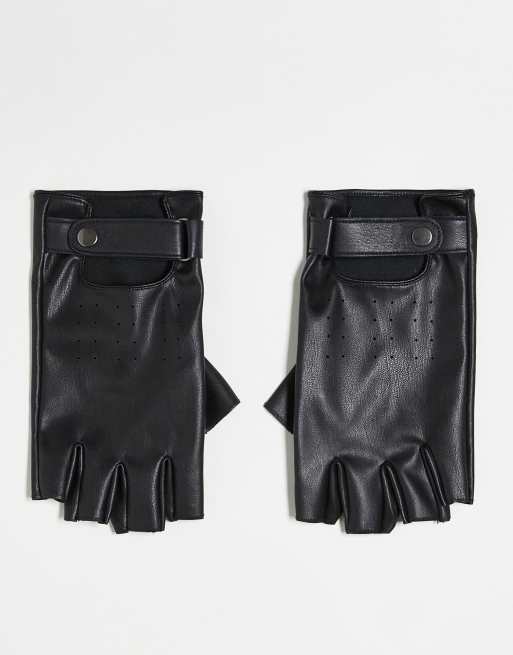 ASOS DESIGN fingerless driving gloves in black faux leather ASOS