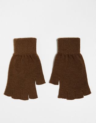 ASOS DESIGN fingerless gloves in brown