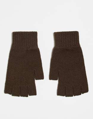 ASOS DESIGN fingerless gloves in brown