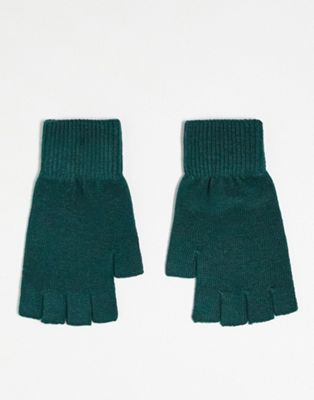 ASOS DESIGN fingerless gloves in dark green