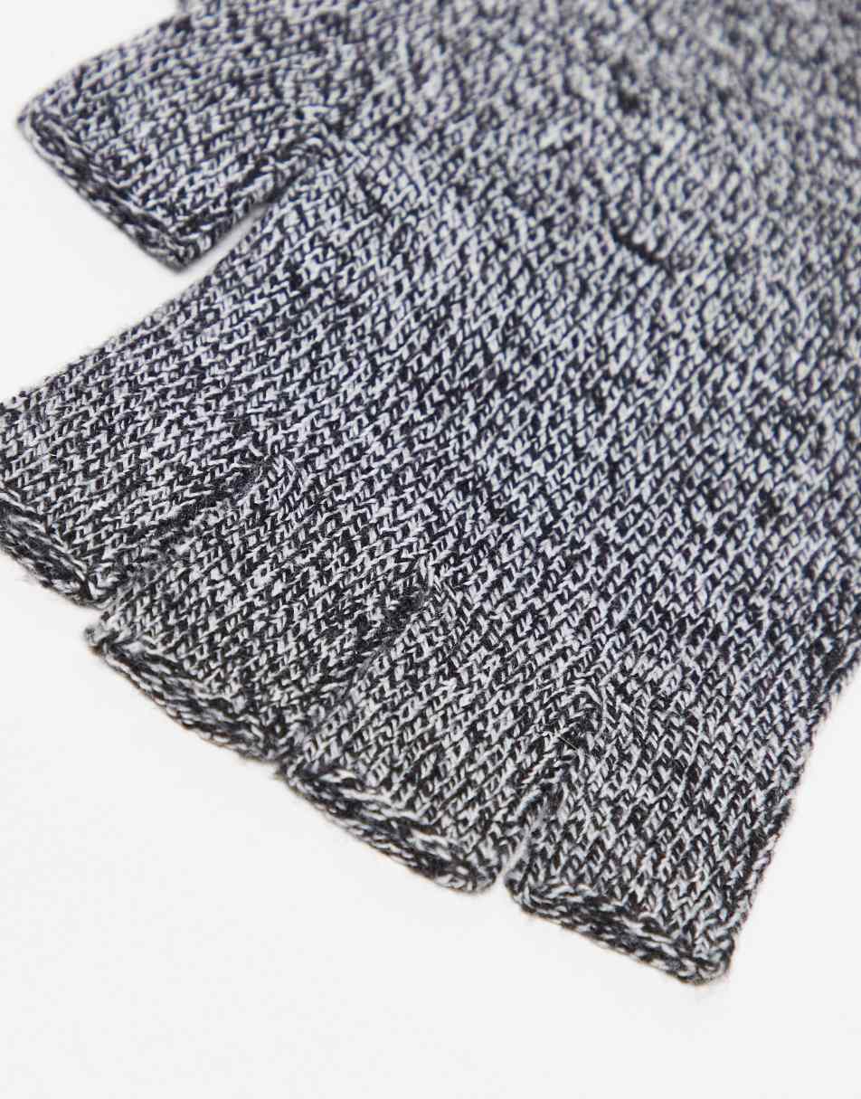 FINGERLESS RIBBED KNIT GLOVES - Gray marl