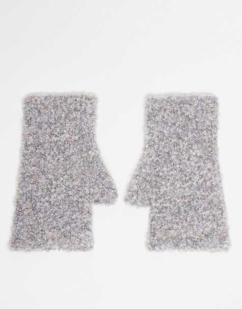 ASOS DESIGN – Fingerlose Handschuhe aus Bouclé-Strick in Grau - view 1