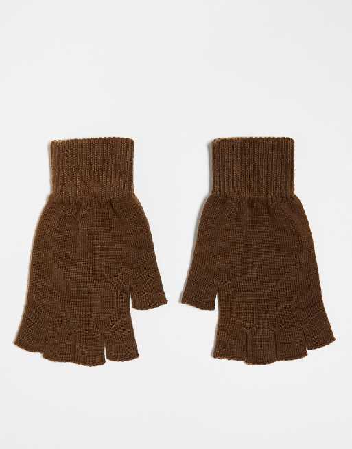 ASOS DESIGN – Fingerlose Handschuhe in Braun