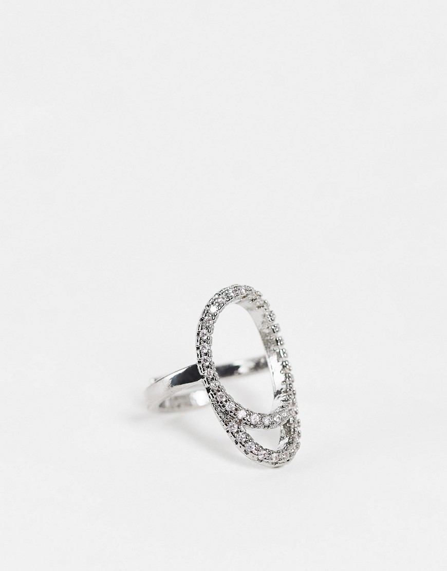 ASOS DESIGN fingernail ring with crystals in silver tone